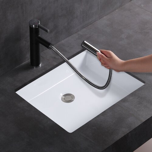 MEJE 14'' Glossy White Ceramic Rectangular Undermount Bathroom Sink With Overflow 